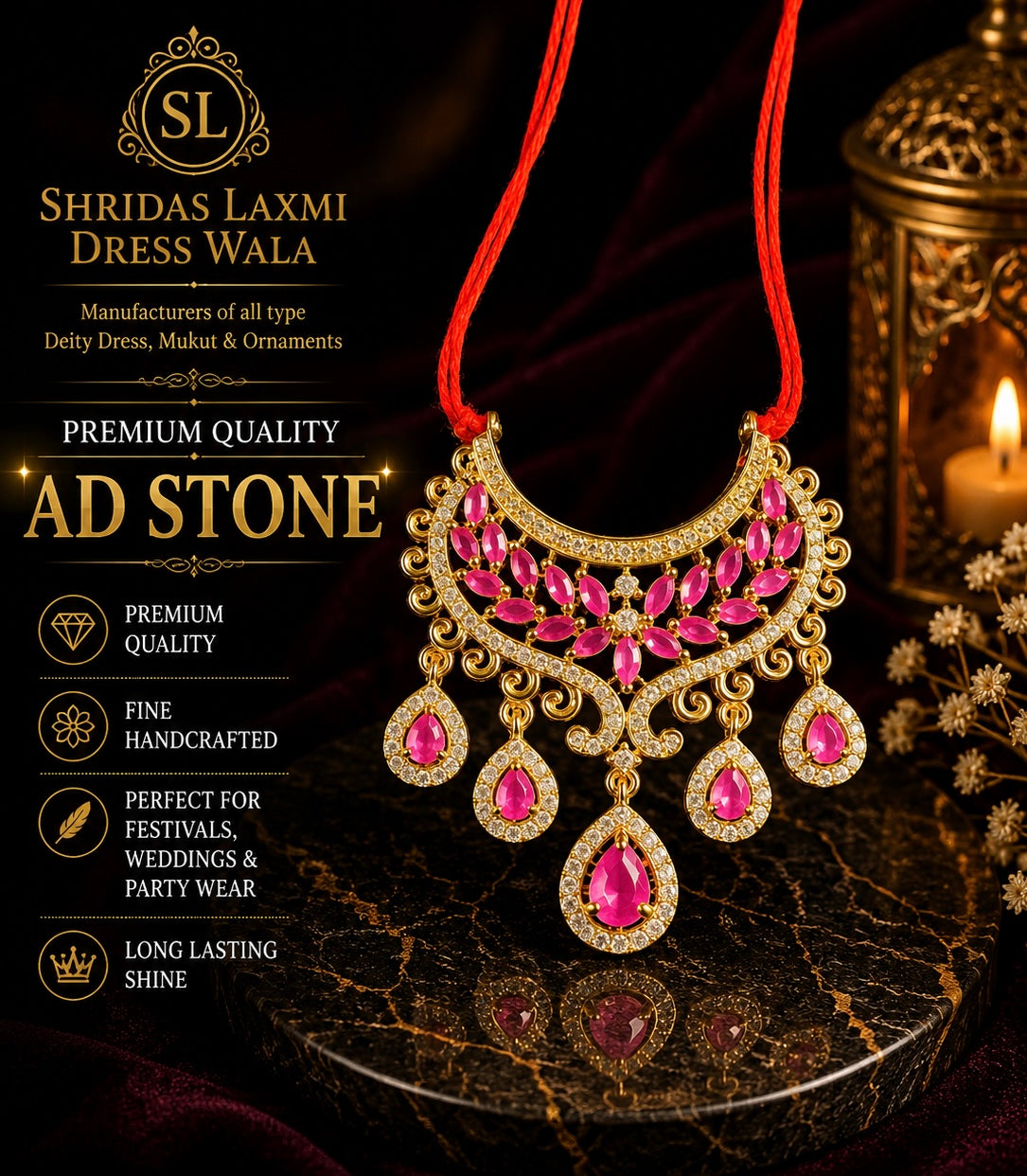 AD Stone Choker Pink Golden