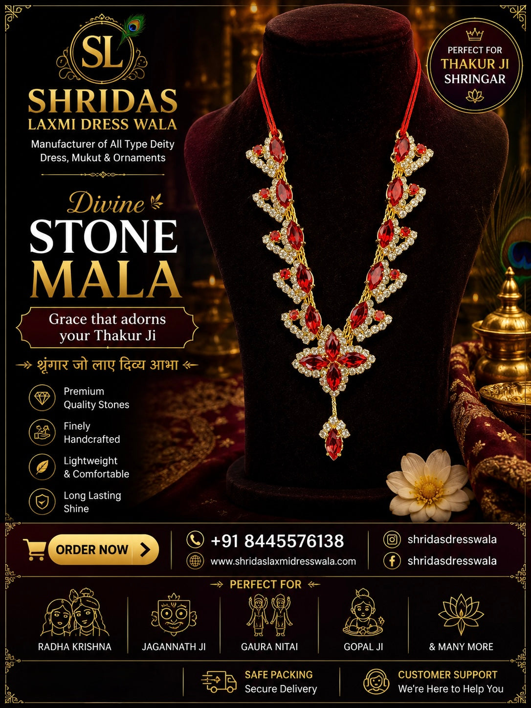 3”Stone Mala Red Silver