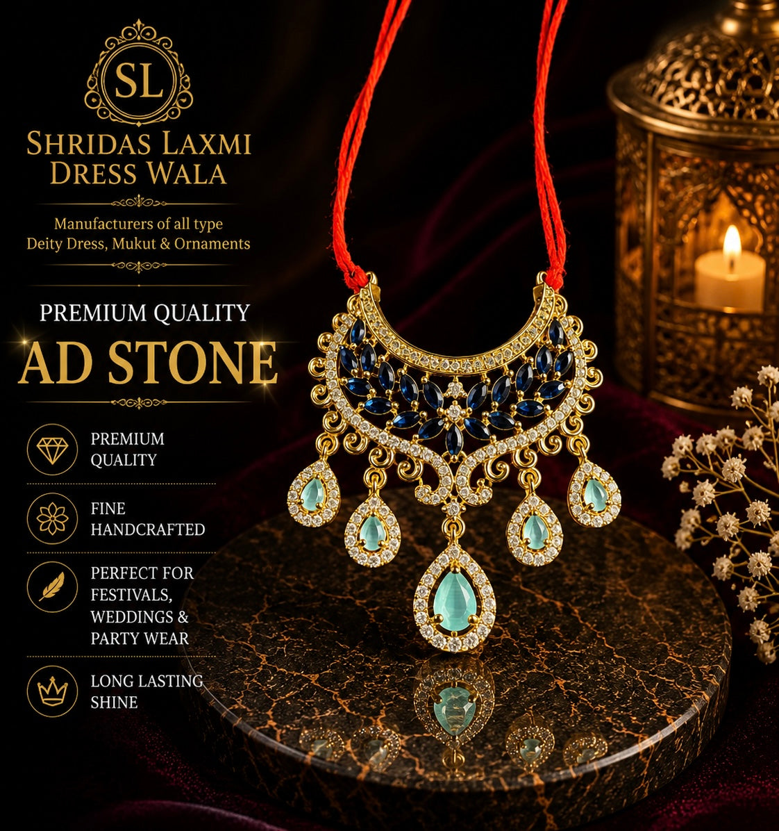 AD Stone Choker Blue +Sky Blue Golden