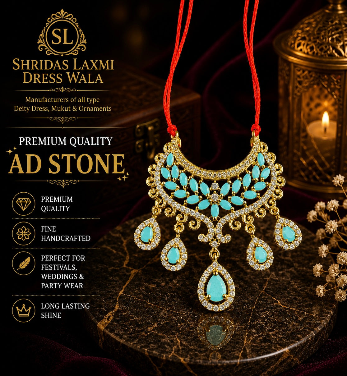 AD Stone Choker Sky Blue Golden