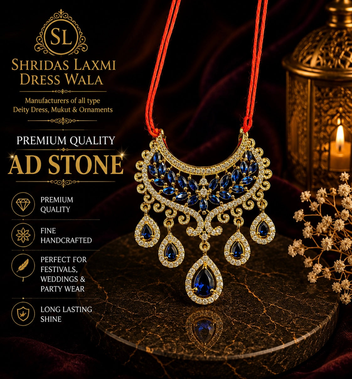 AD Stone Choker Blue Golden