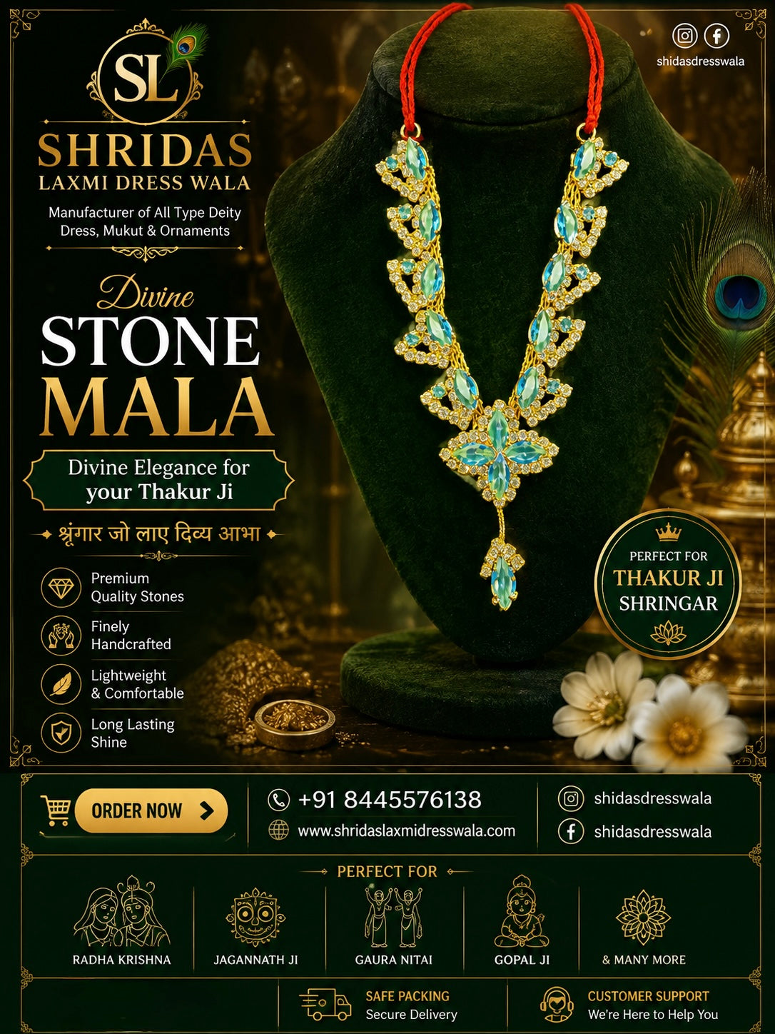 3”Stone Mala SeaGreen Silver