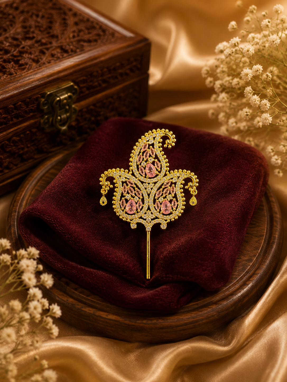 2”AD Stone Turban pins Baby Pink