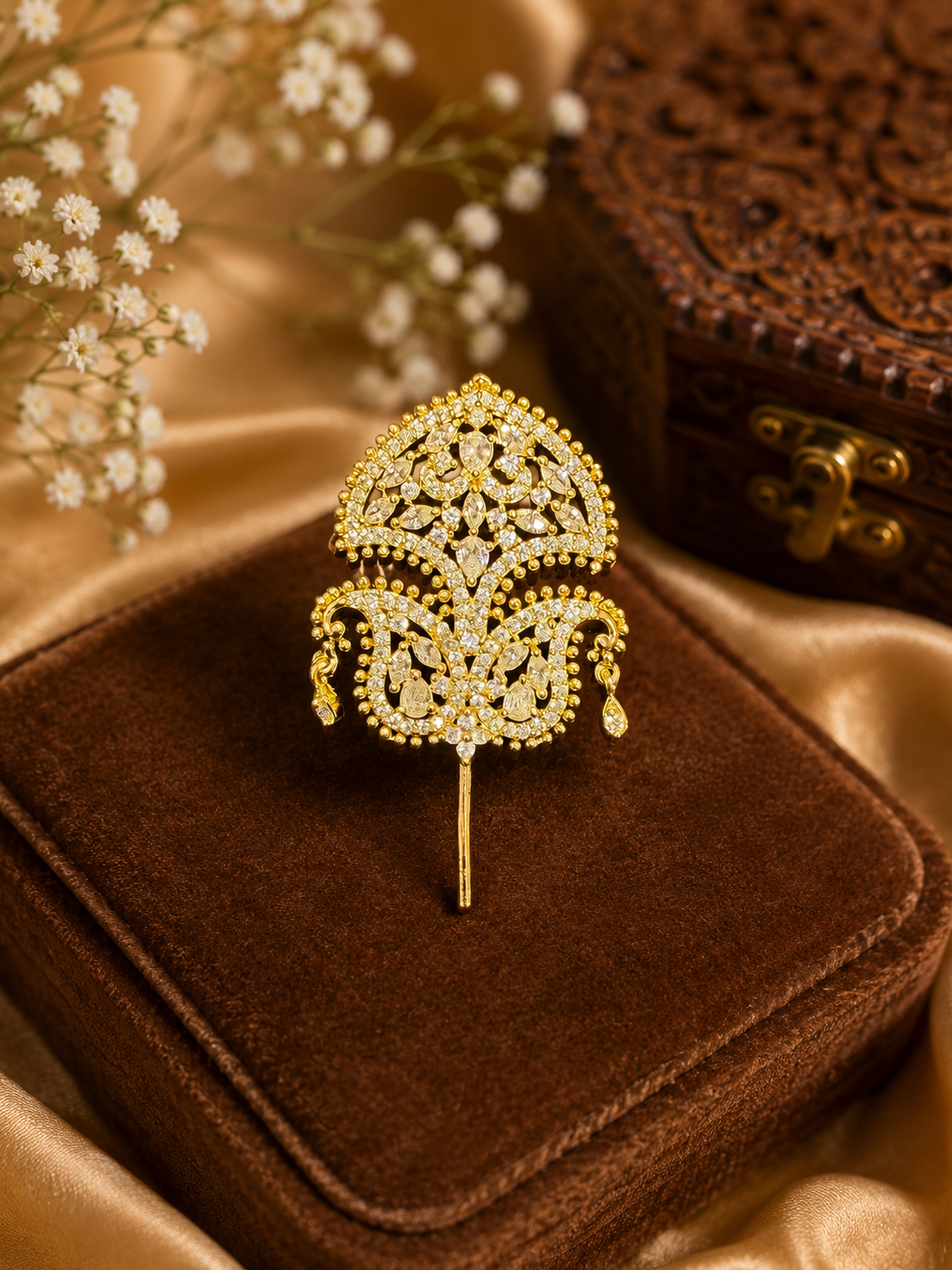 AD Stone Turban Pins Silver
