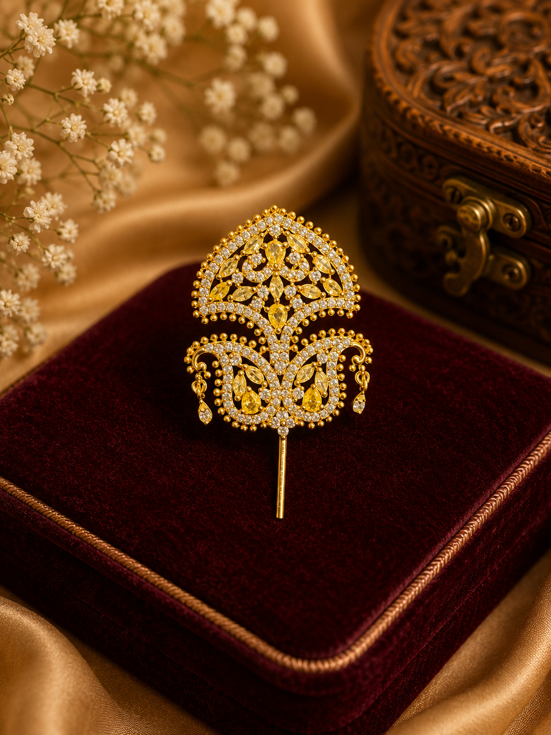 AD Stone Turban Pins Lemon yellow