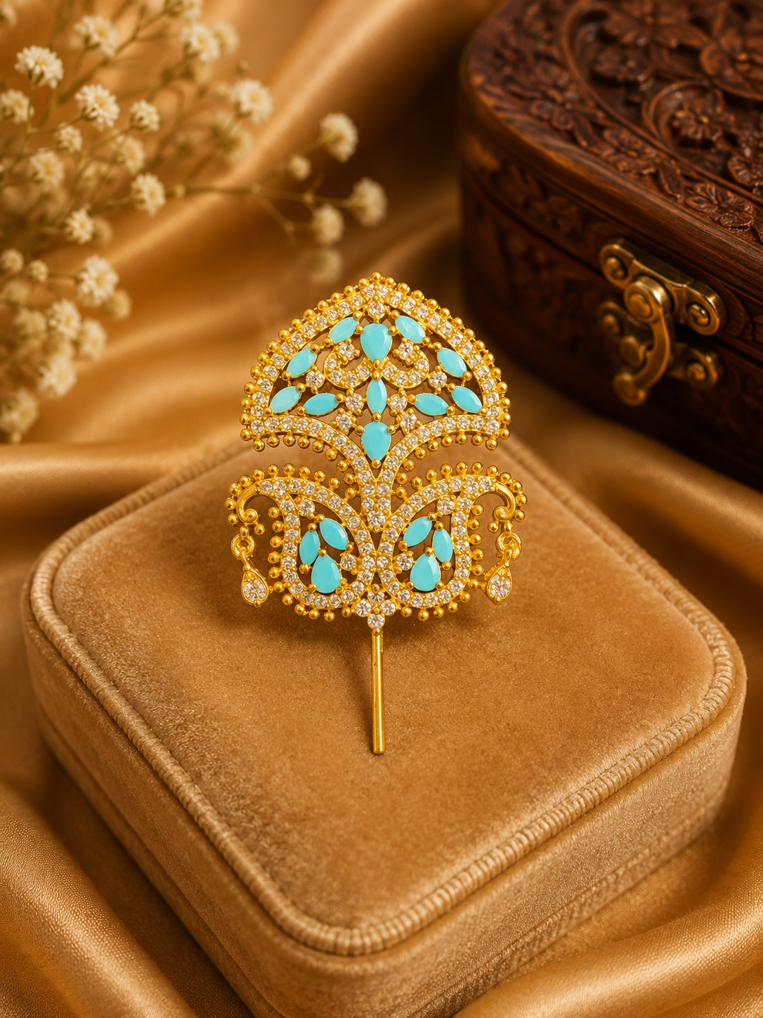 AD Stone Turban Pins Sky Blue