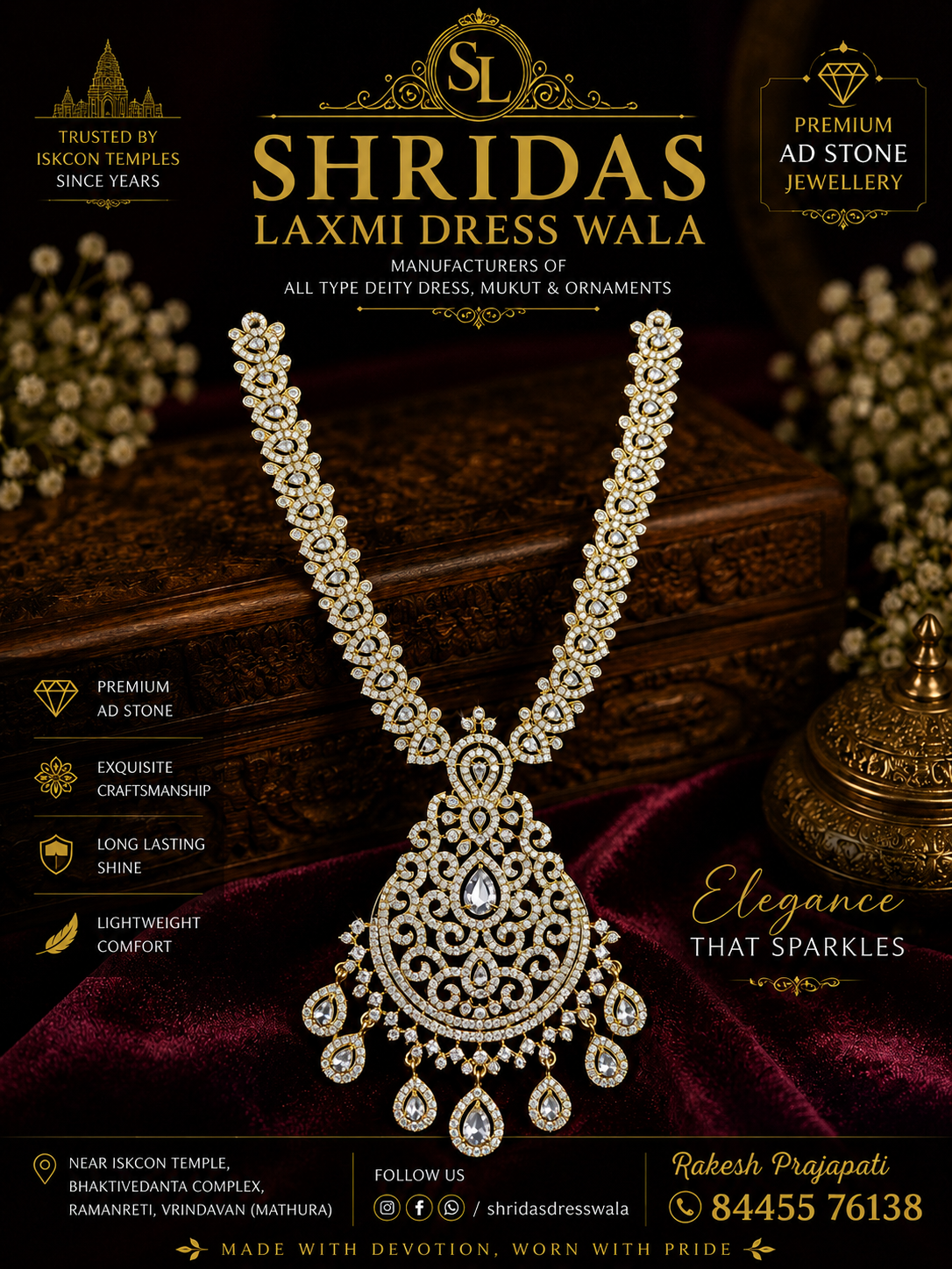 5”AD Stone Jewellery Golden Silver