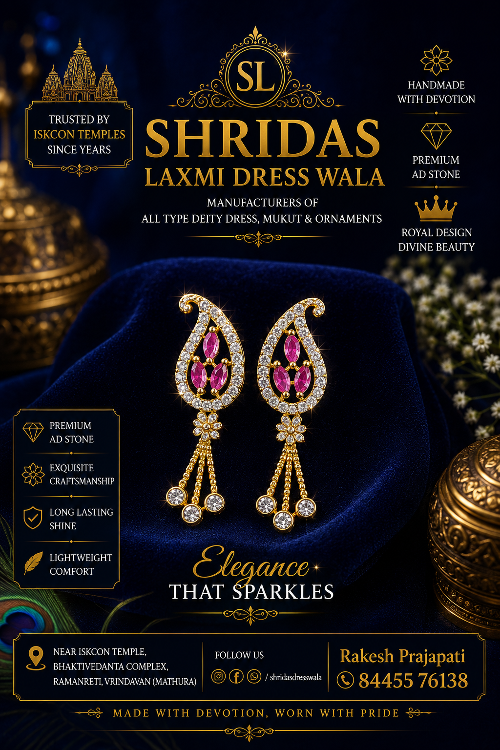 AD Stone Earrings Golden Pink