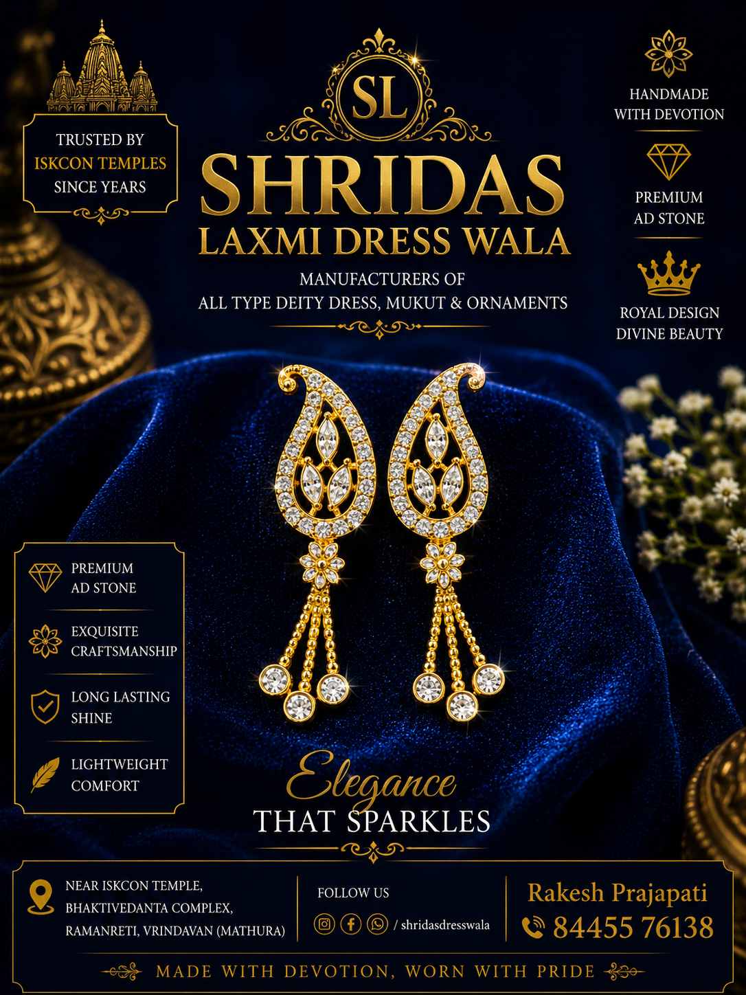 AD Stone Earrings Golden Silver