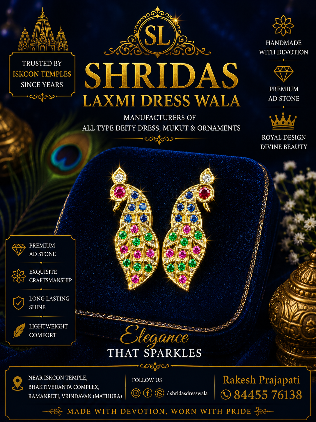 AD Stone Earrings Golden Multi Peacock
