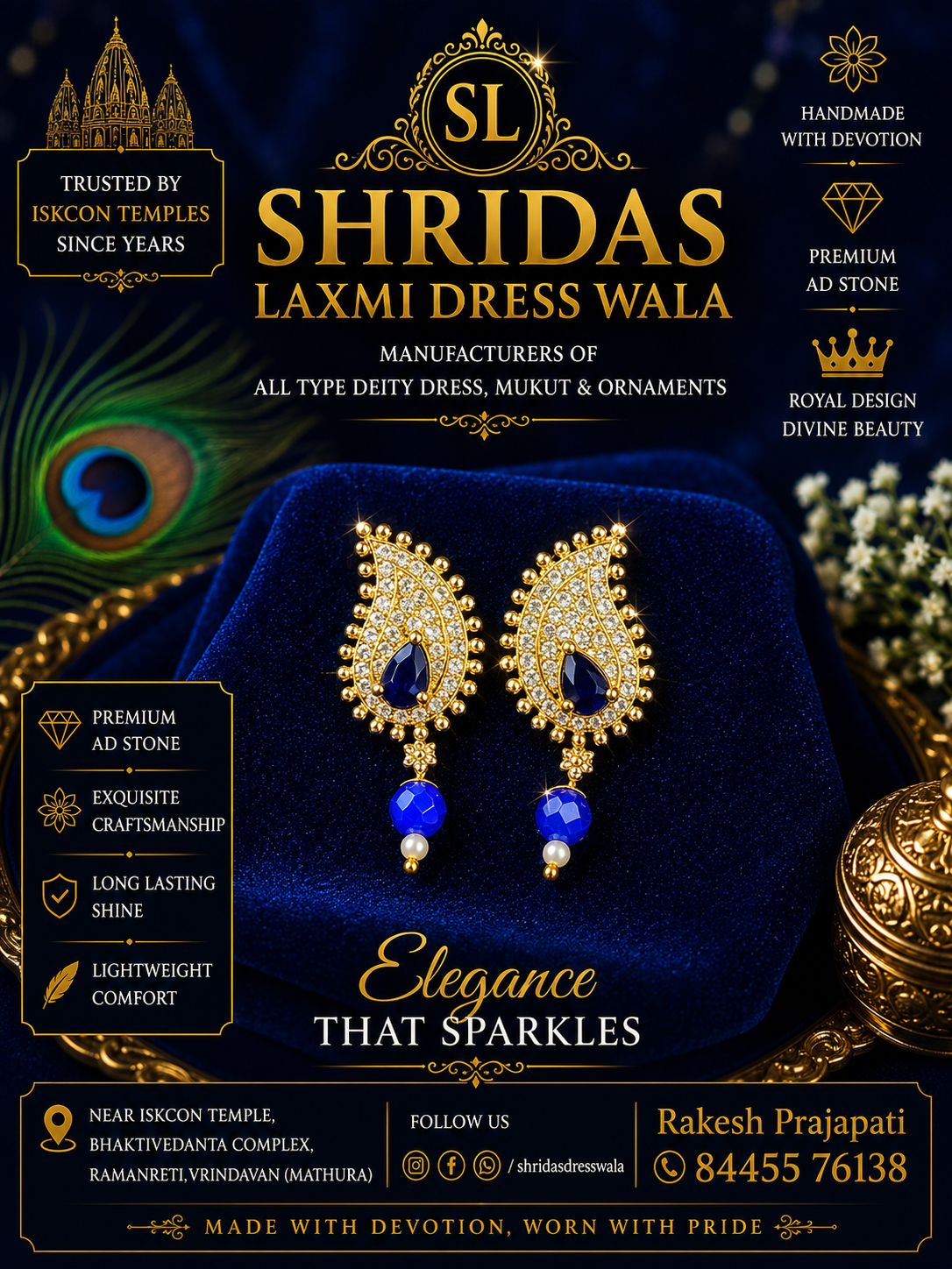 AD Stone Earrings Golden Blue