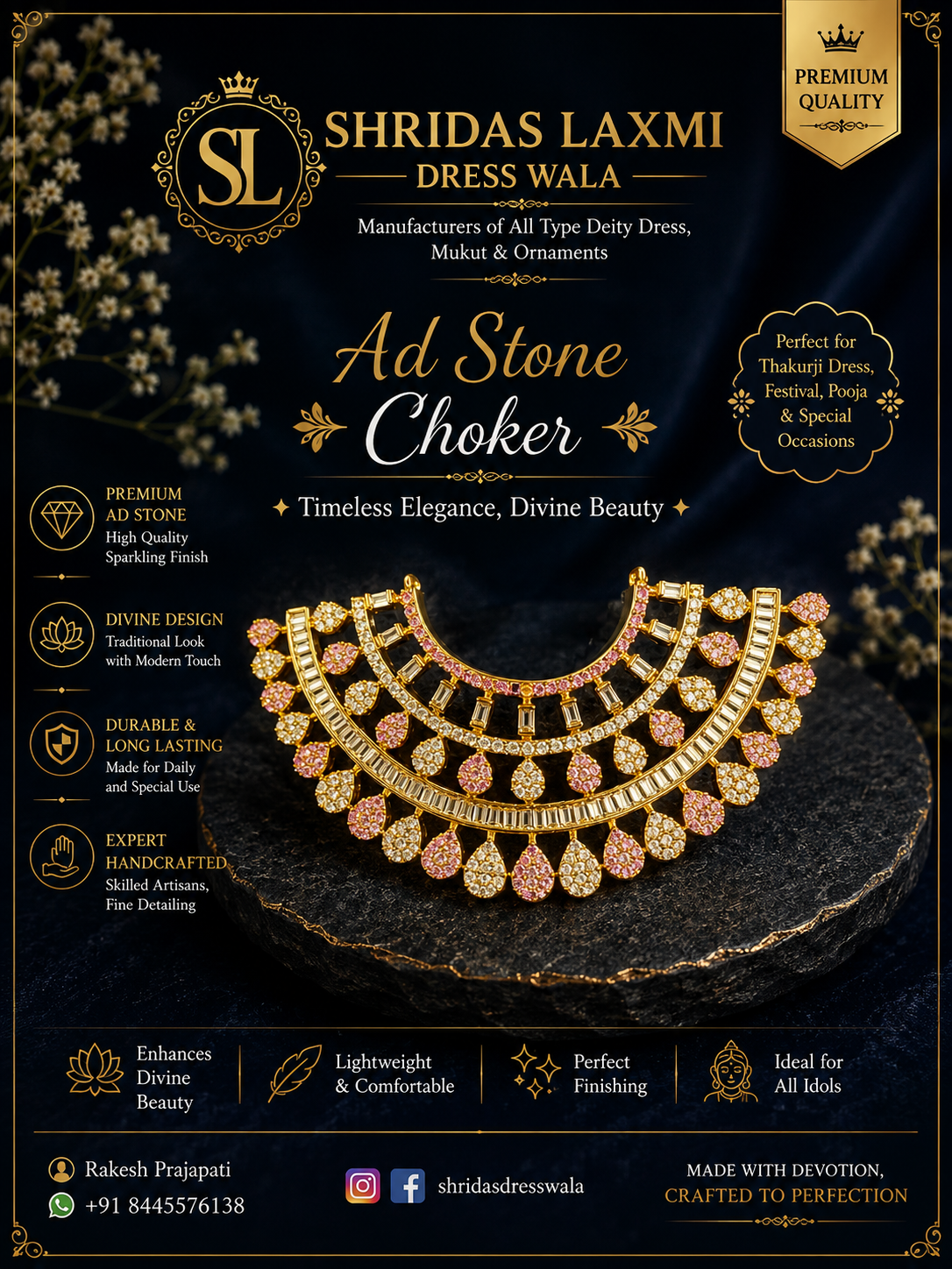 AD Stone Choker Silver Pink