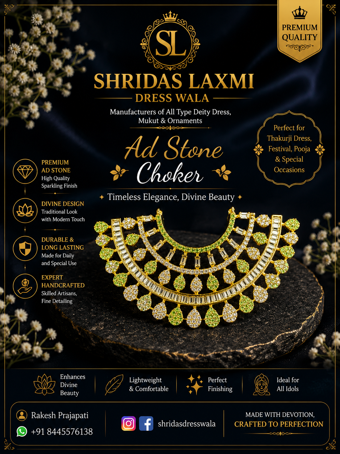 AD Stone Choker Silver Green