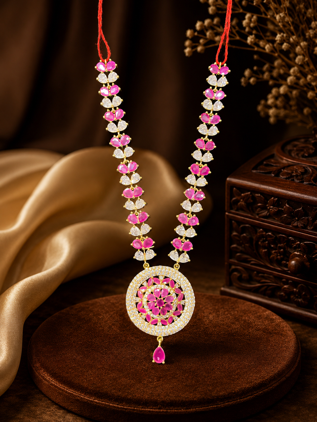 4” AD Stone Jewellery Pink Silver