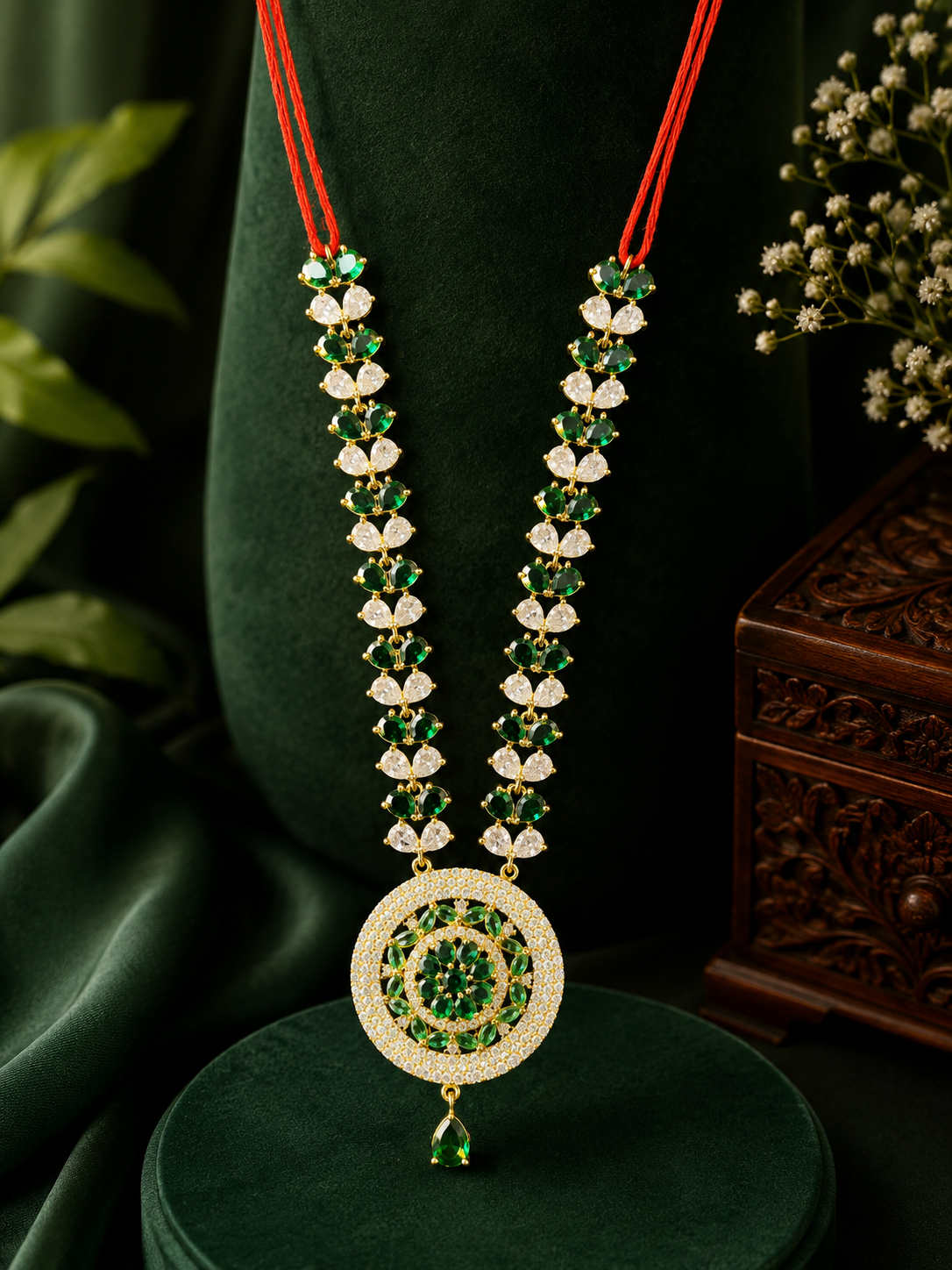 4” AD Stone Jewellery Green Silver