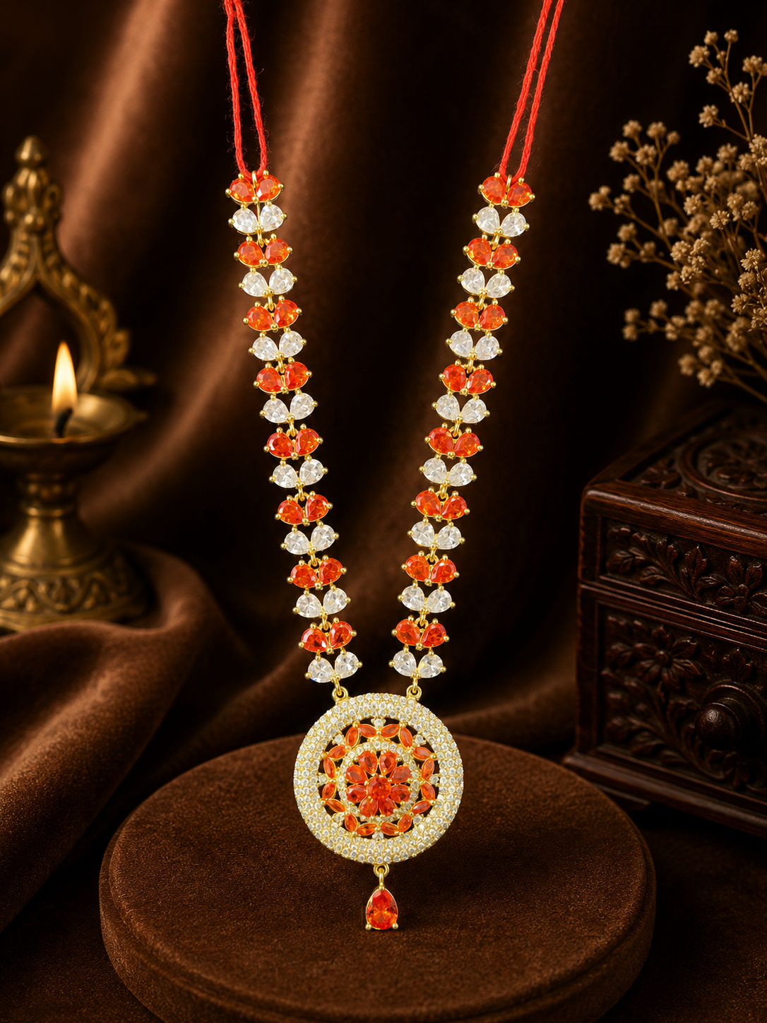 4” AD Stone Jewellery Orange Silver