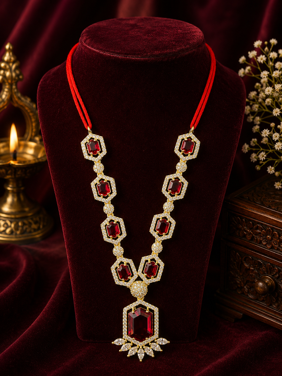 4” AD Stone Jewellery Red Silver
