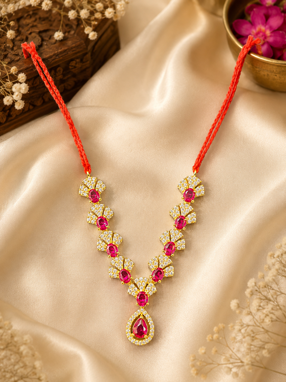 2.5”AD Stone Jewellery pink Silver